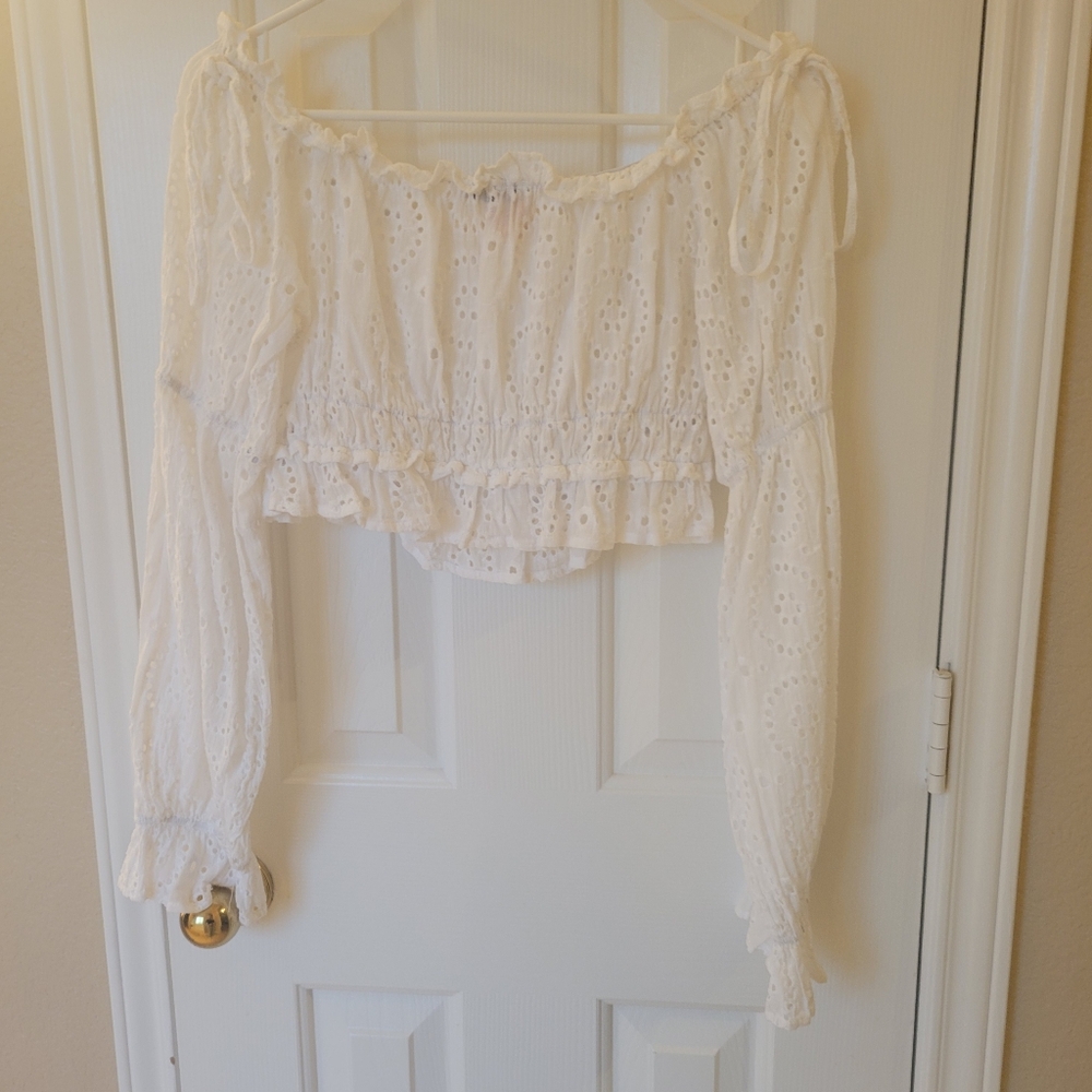 Elegant White Eyelet Off-Shoulder Blouse